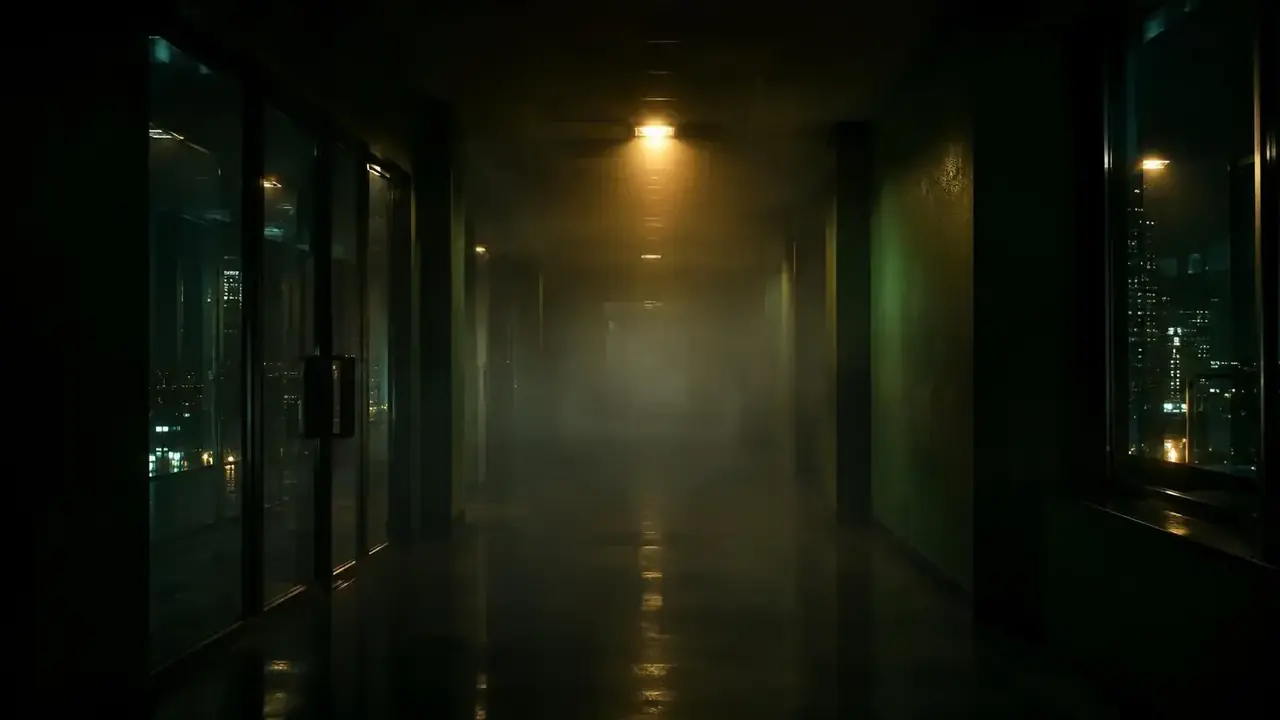 黄豆视频短剧《午夜十三楼》夜景主题海报，电梯按钮里，多了一个不存在的楼层