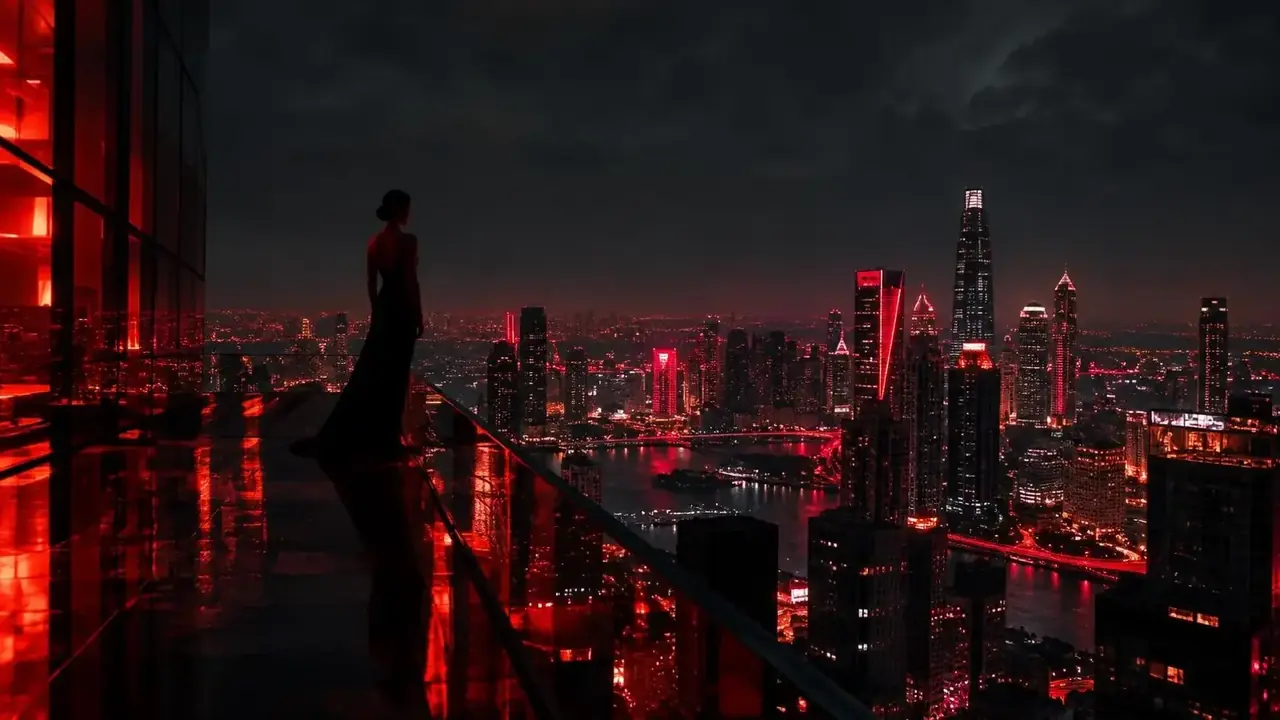 黄豆视频短剧《夜色千金》夜景主题海报，白天端咖啡，夜里掌百亿
